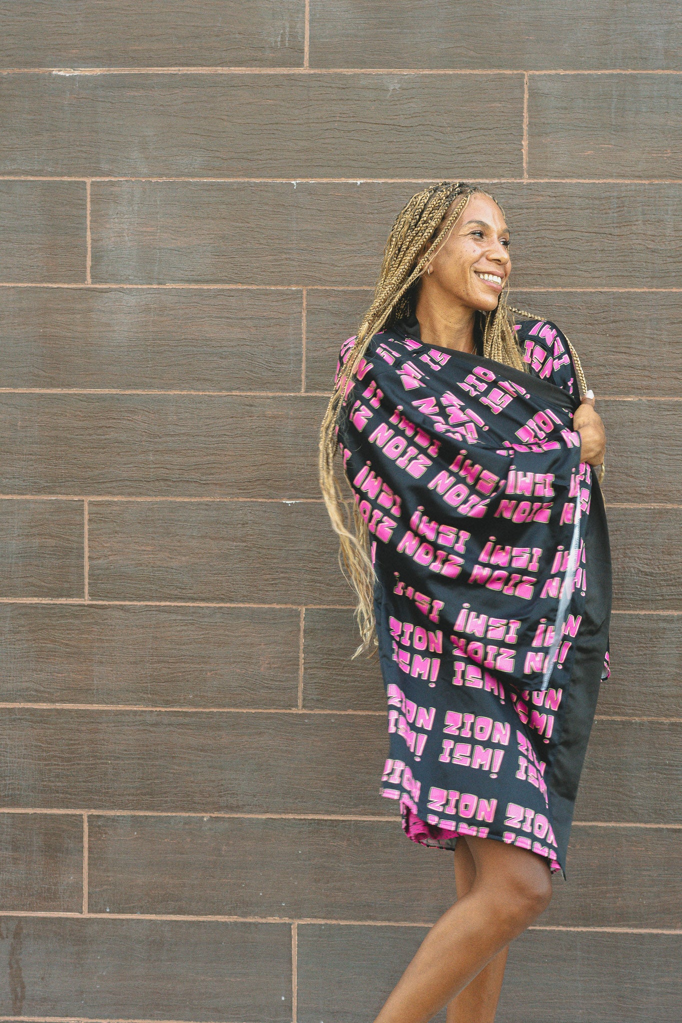 ZION Pink on Black Long Sleeve Kimono Robe