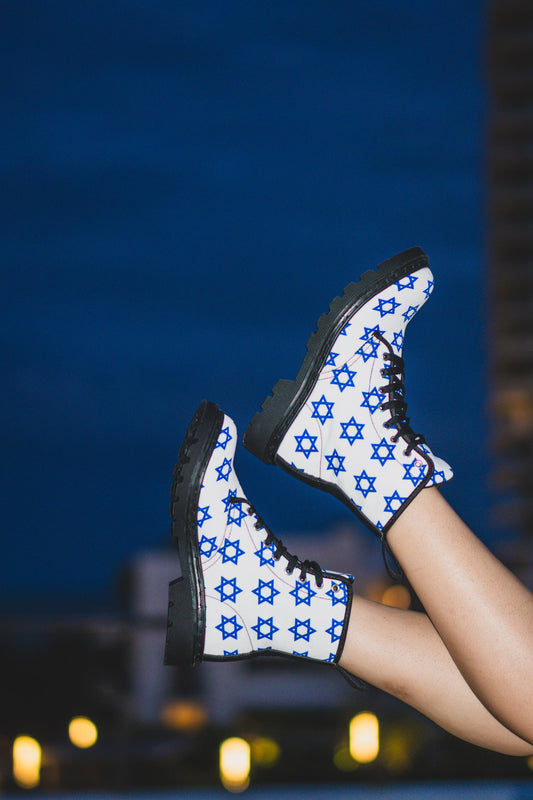 Classic Jewish Stars on White Women's Canvas Boots