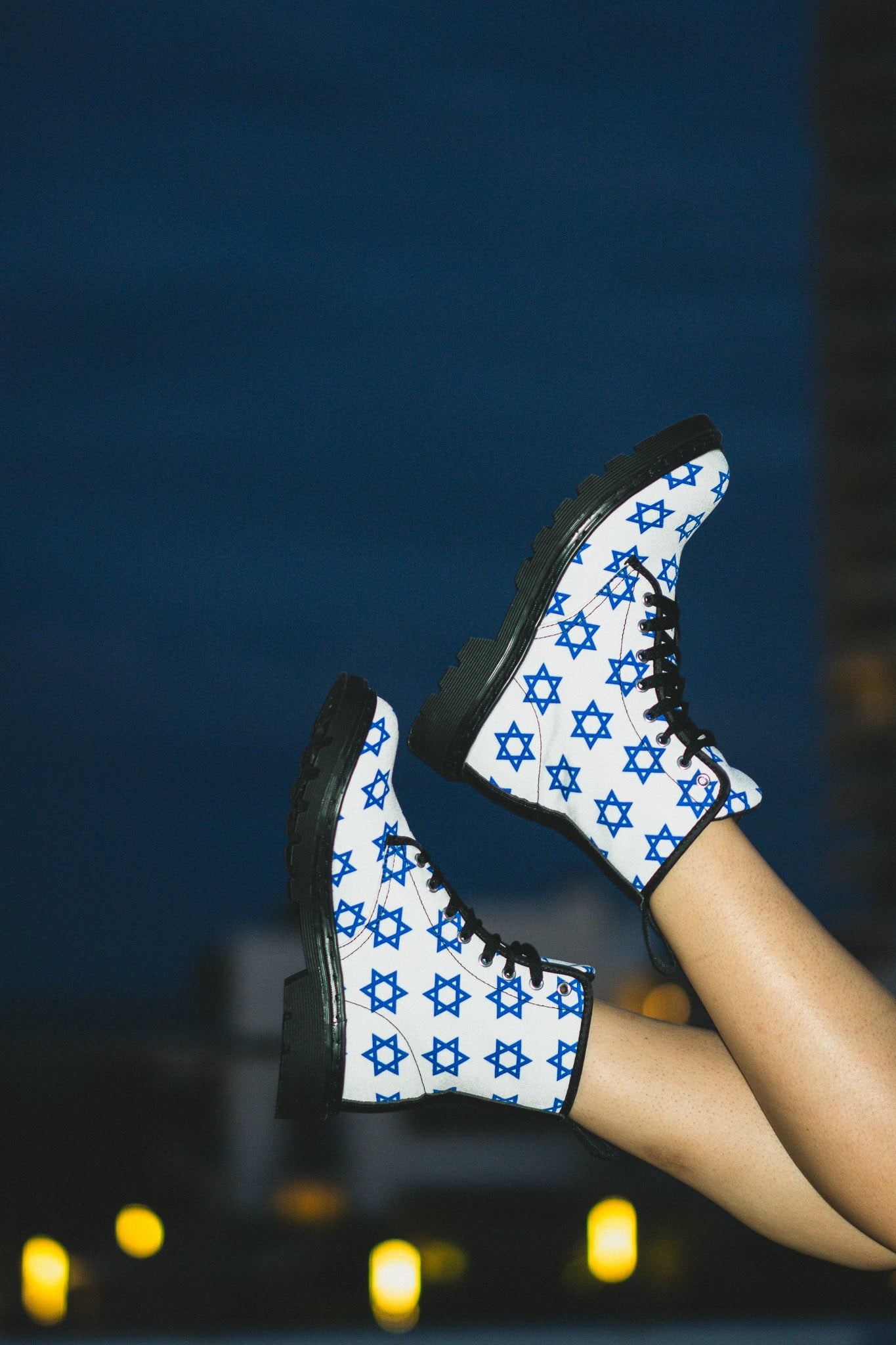 Classic Jewish Stars on White Women's Canvas Boots