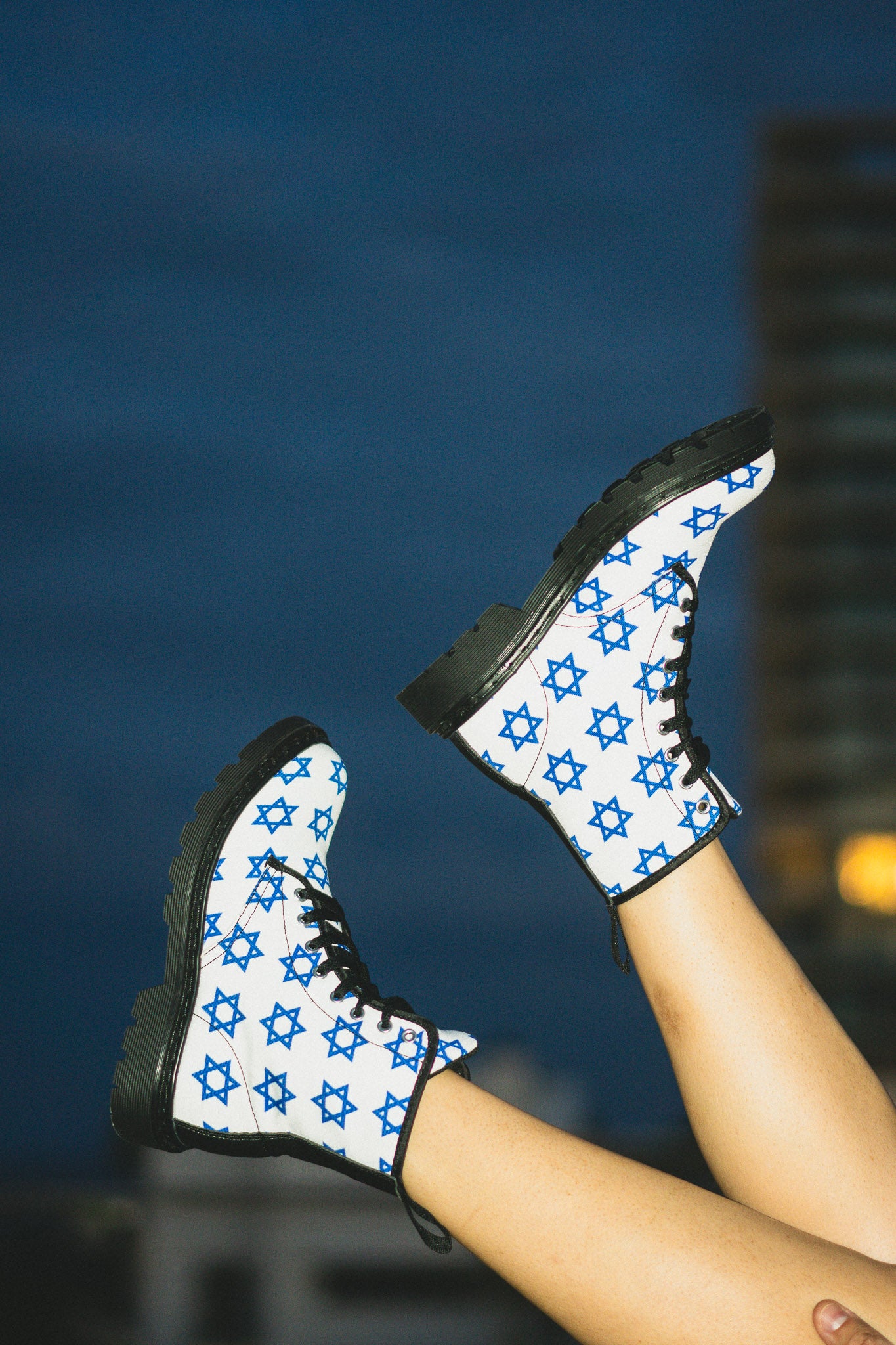 Classic Jewish Stars on White Women's Canvas Boots