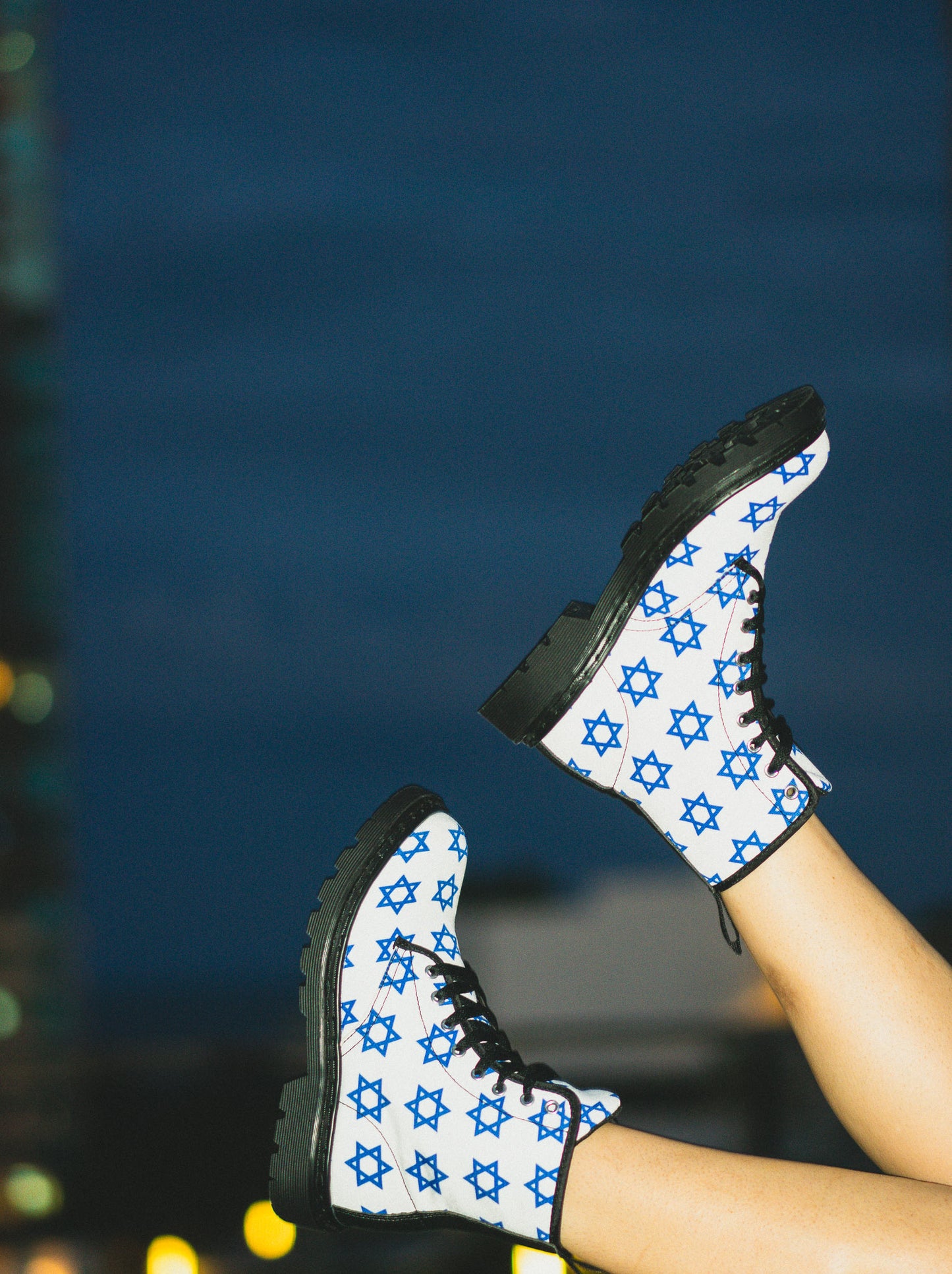 Classic Jewish Stars on White Women's Canvas Boots