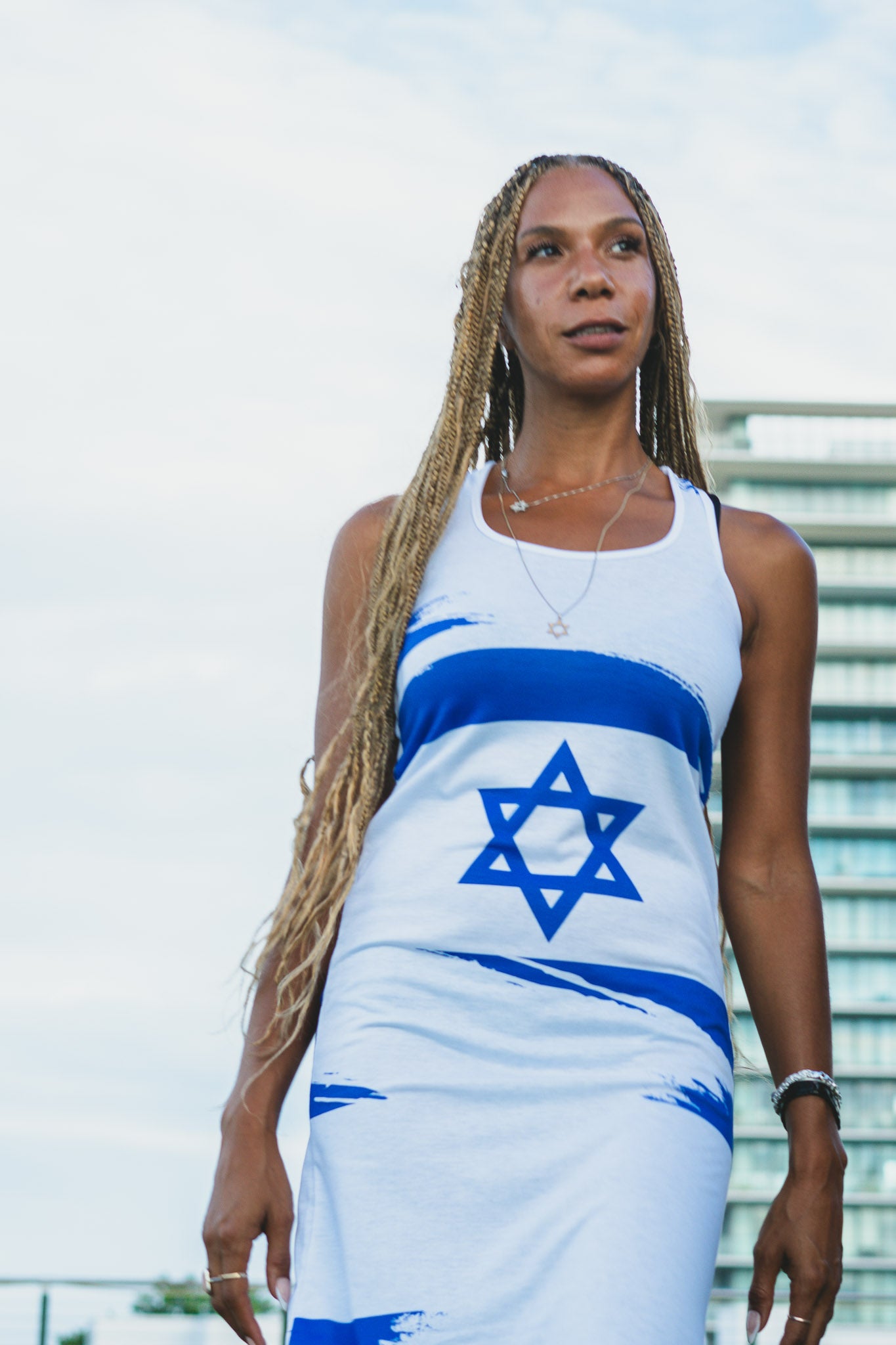 Ilay Larger Israel Flag Large Patten on White Women's Racerback Dress