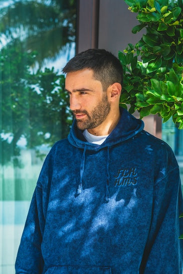 FCK HMS Script Black & Blue Unisex Mineral Wash Hoodie