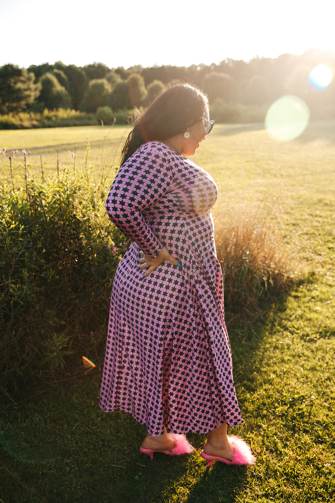 Zionism Superhero Pink on Pink Women's Long Sleeve Dance Dress