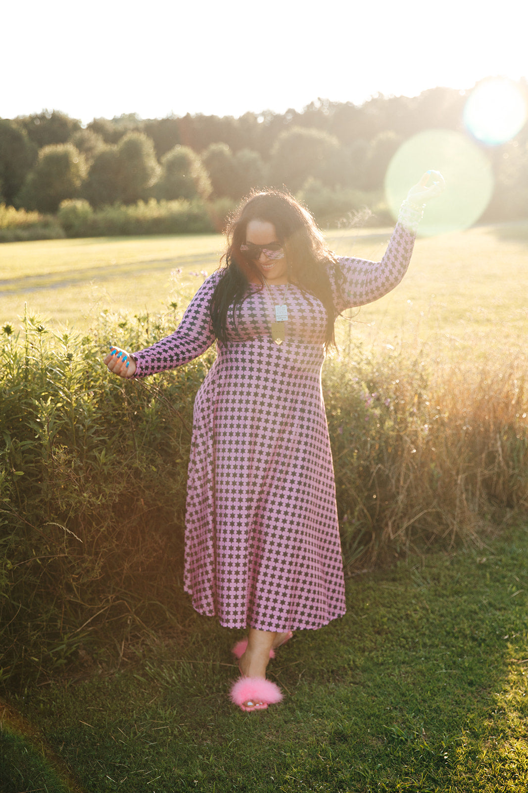 Zionism Superhero Pink on Pink Women's Long Sleeve Dance Dress