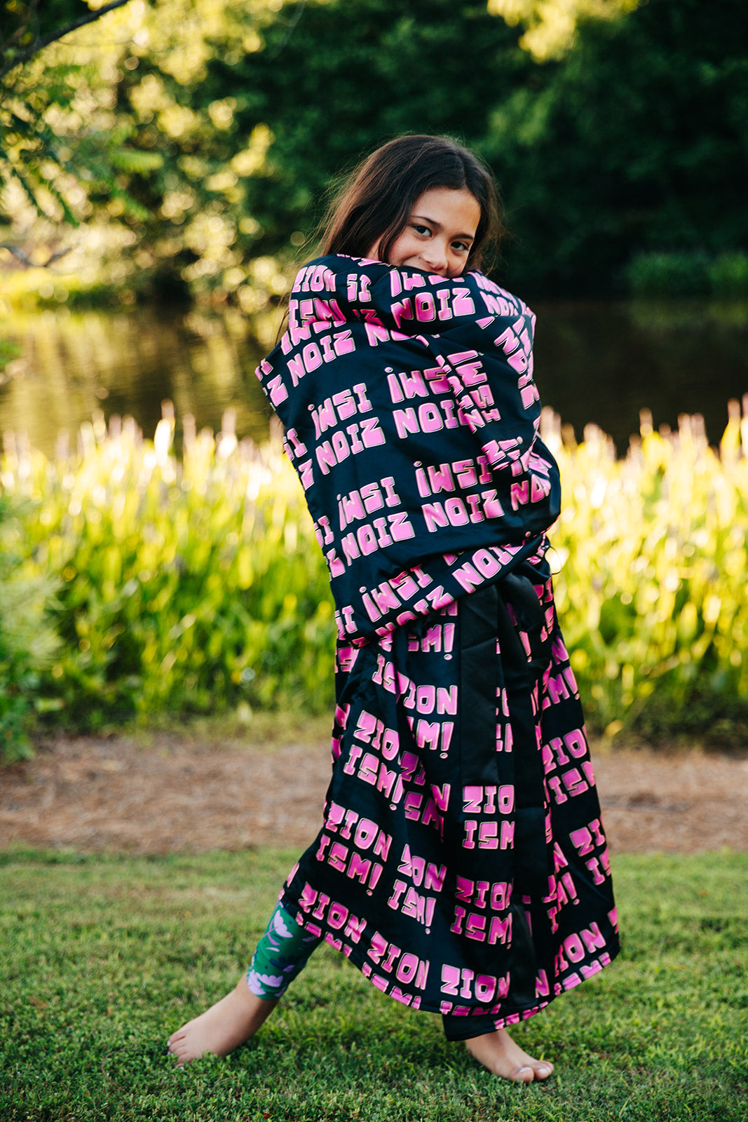 ZION Pink on Black Long Sleeve Kimono Robe