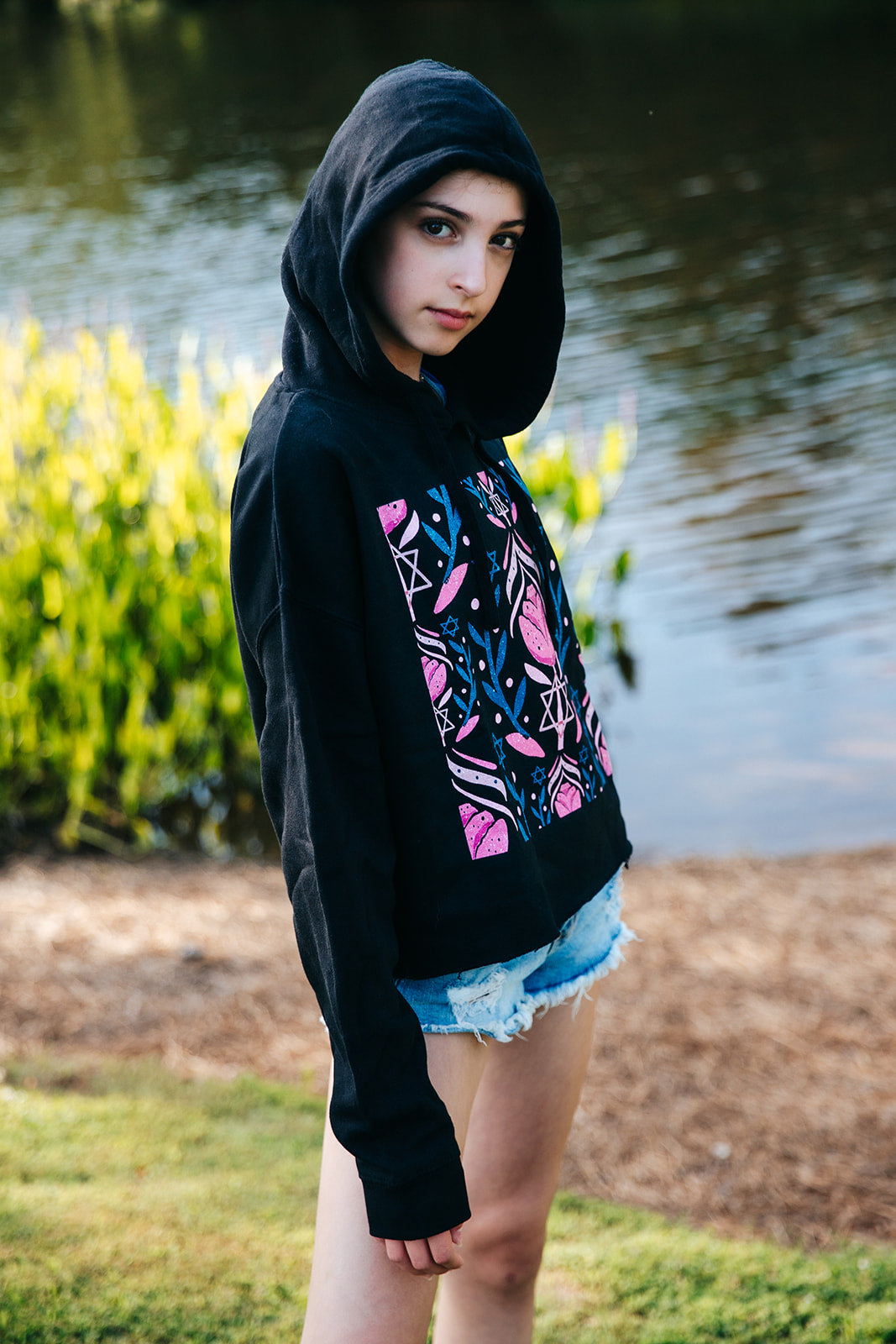 Yocheved Pink Crop Hoodie