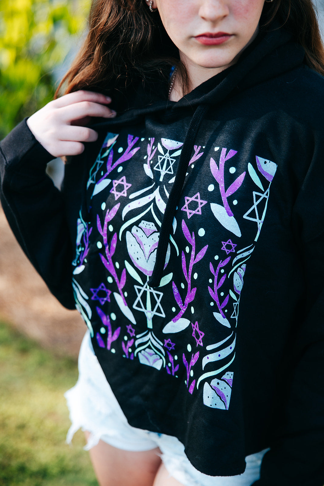 Yocheved Green & Purple Crop Hoodie