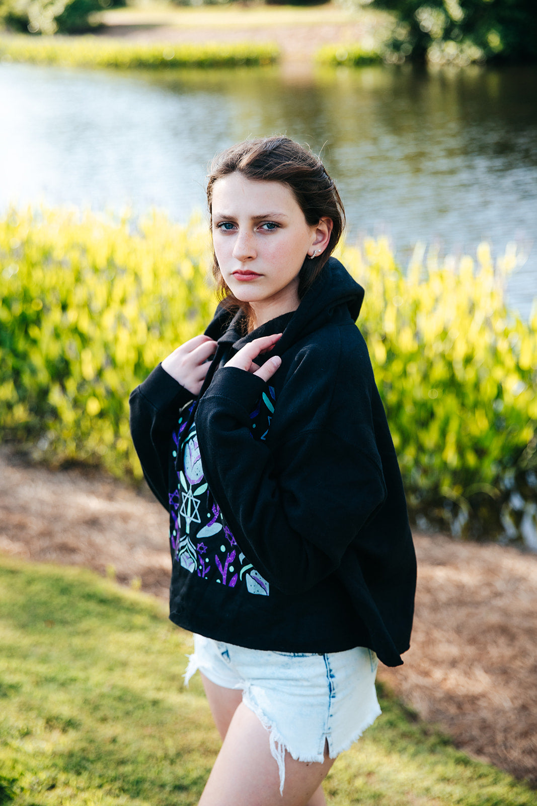 Yocheved Green & Purple Crop Hoodie