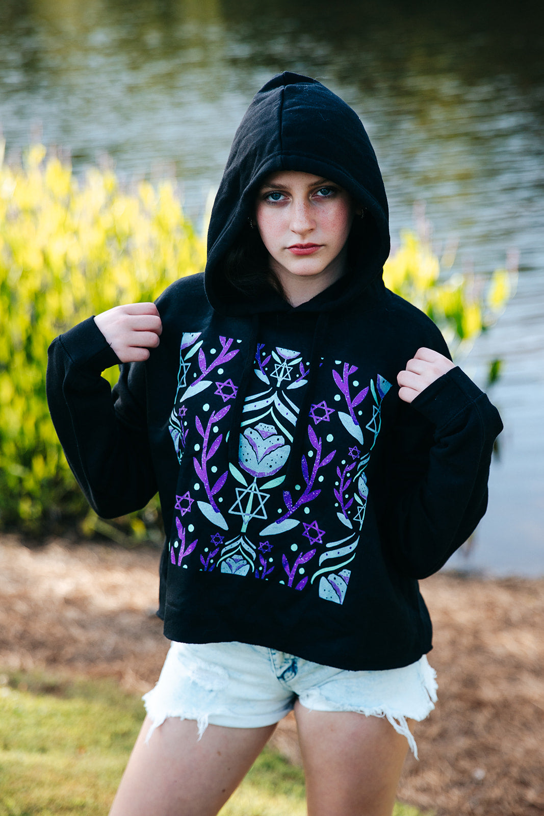 Yocheved Green & Purple Crop Hoodie