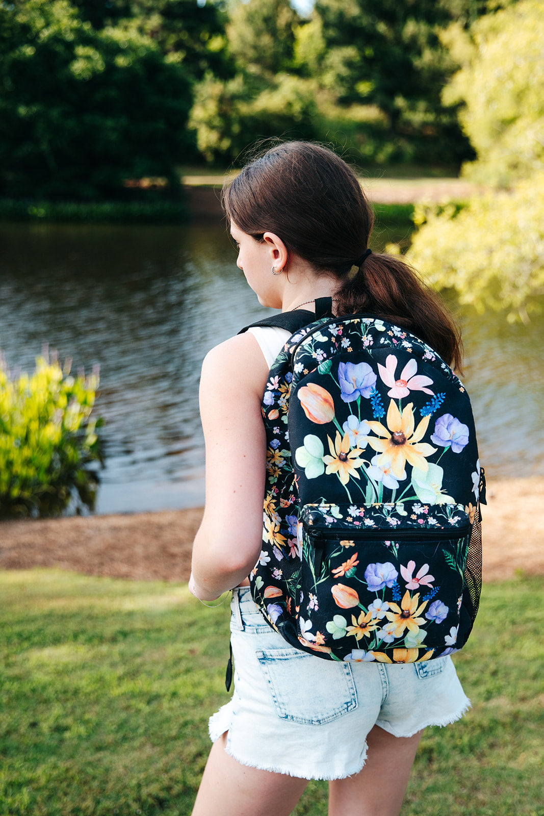 Yvonne Floral Pattern on Black Backpack