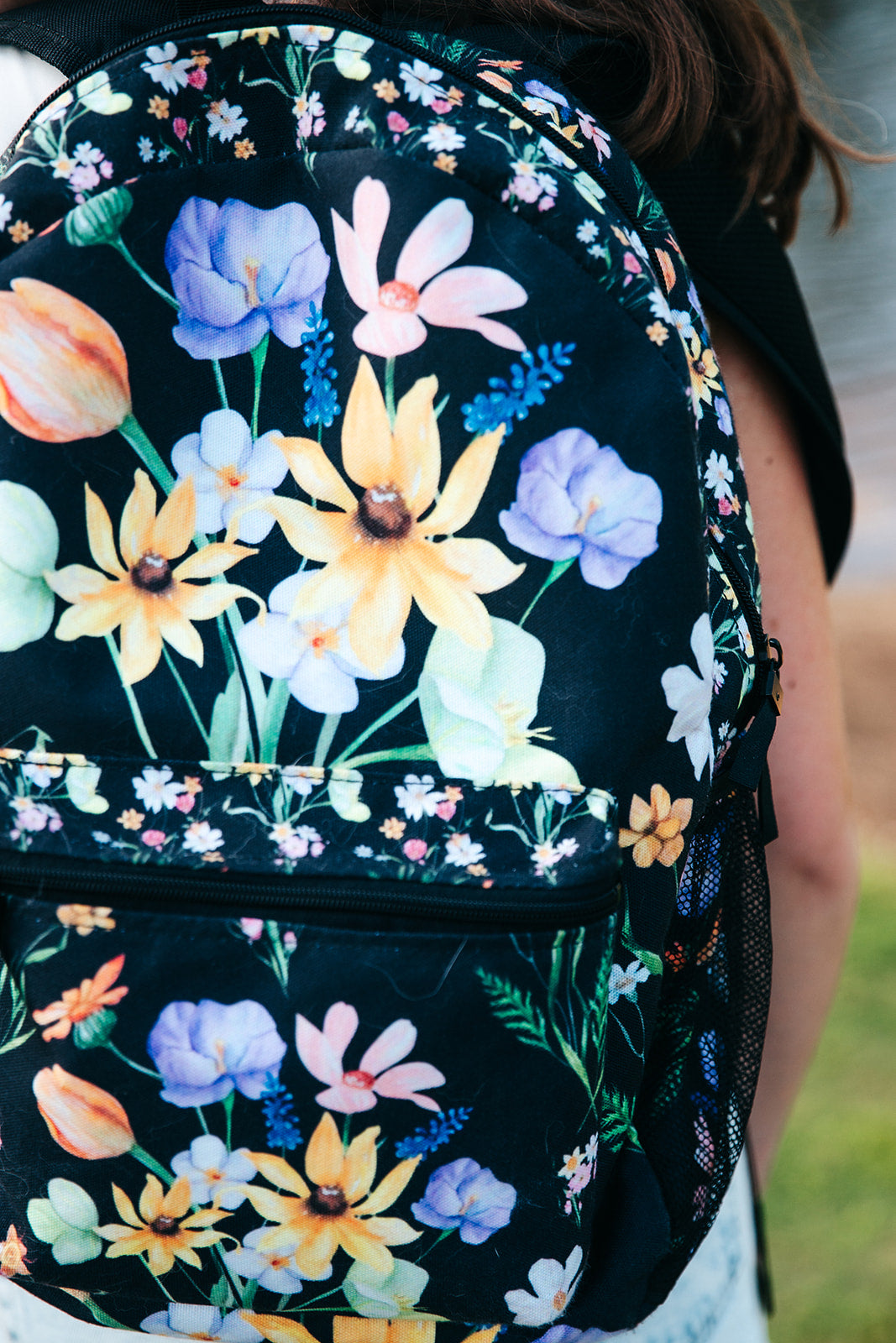 Yvonne Floral Pattern on Black Backpack