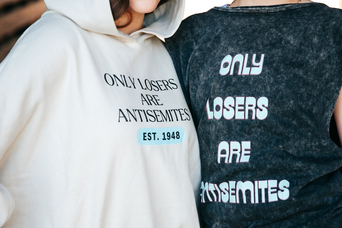 Only Losers Are Antisemites 1948 Blue Women's Cinched Bottom Hoodie