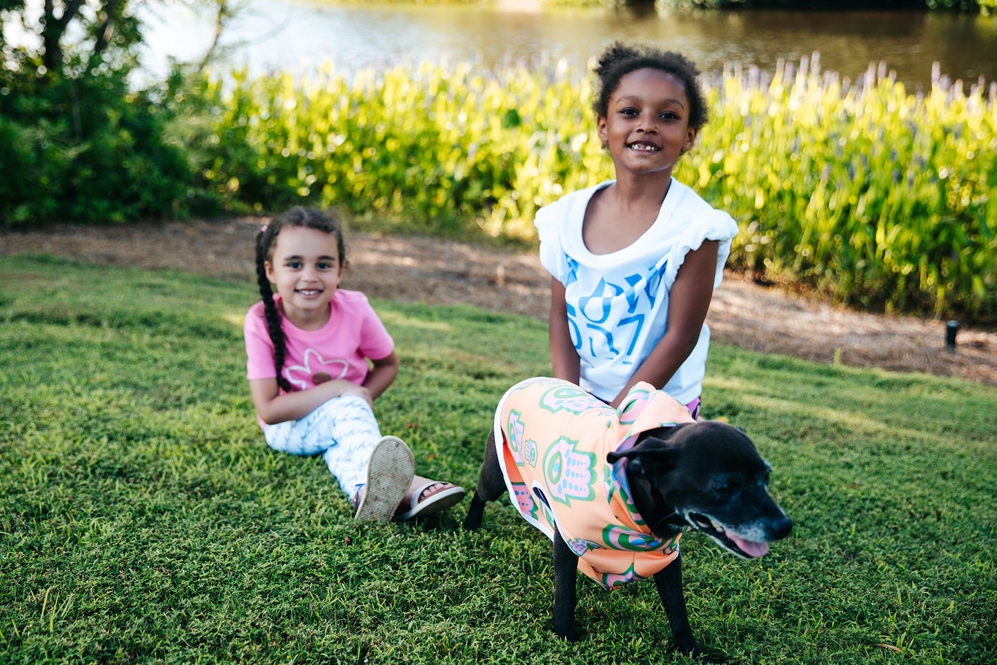 Flow & Squiggle Israel Pink & Coral on Purple Kids Leggings