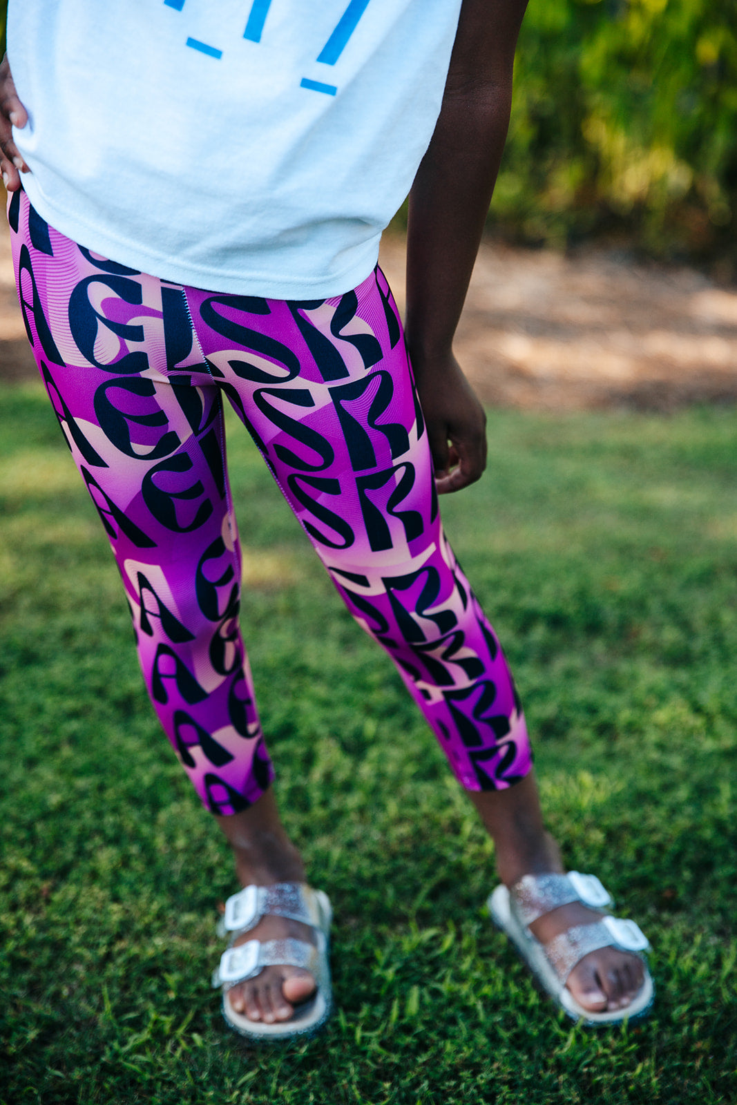 Flow & Squiggle Israel Pink & Coral on Purple Kids Leggings