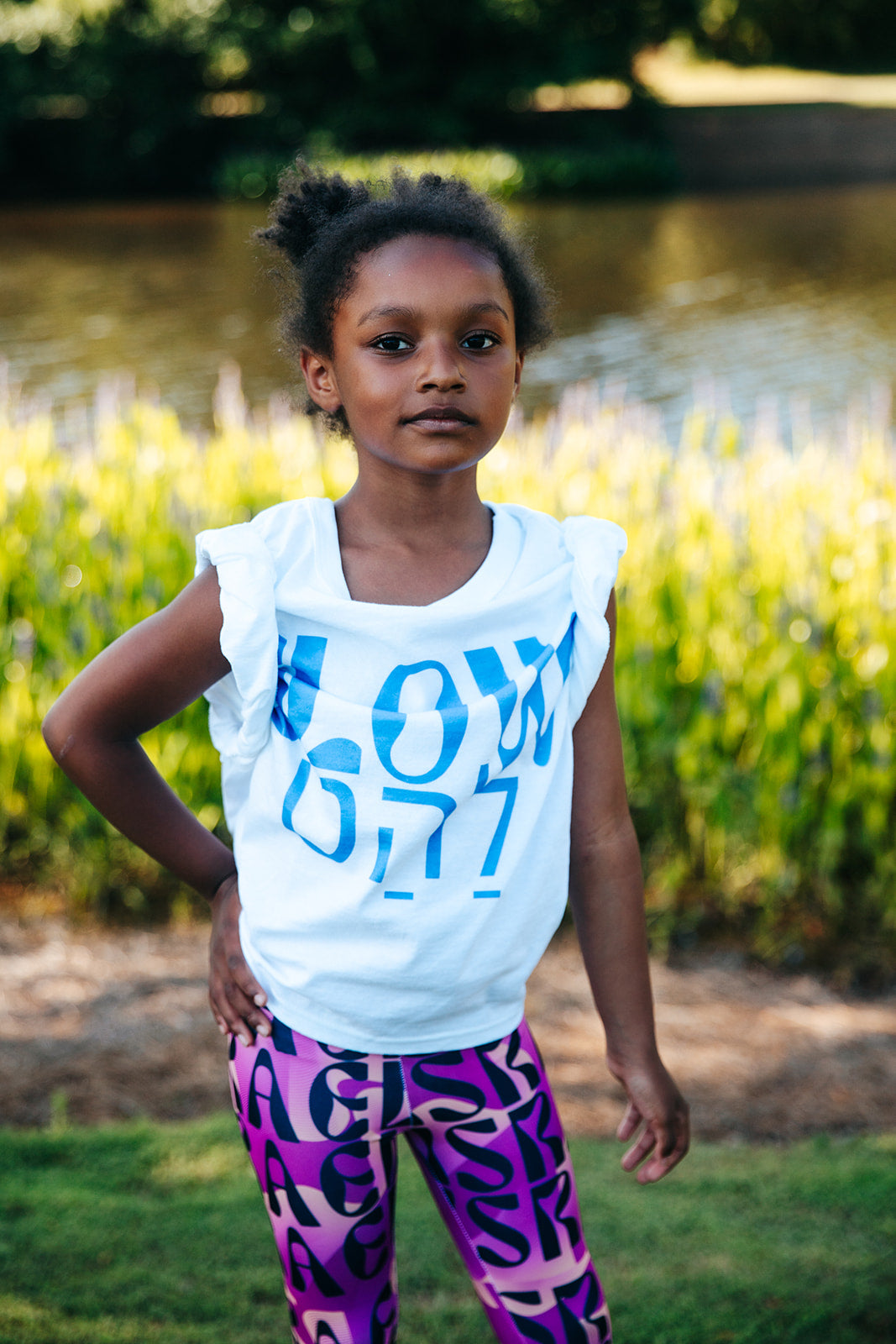 Flow & Squiggle Israel Pink & Coral on Purple Kids Leggings