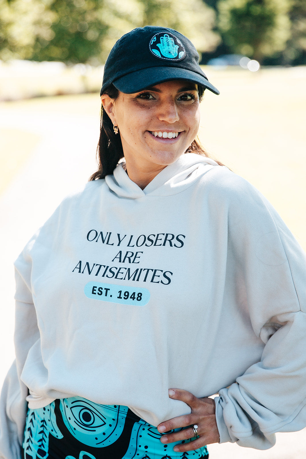 Only Losers Are Antisemites 1948 Blue Women's Cinched Bottom Hoodie