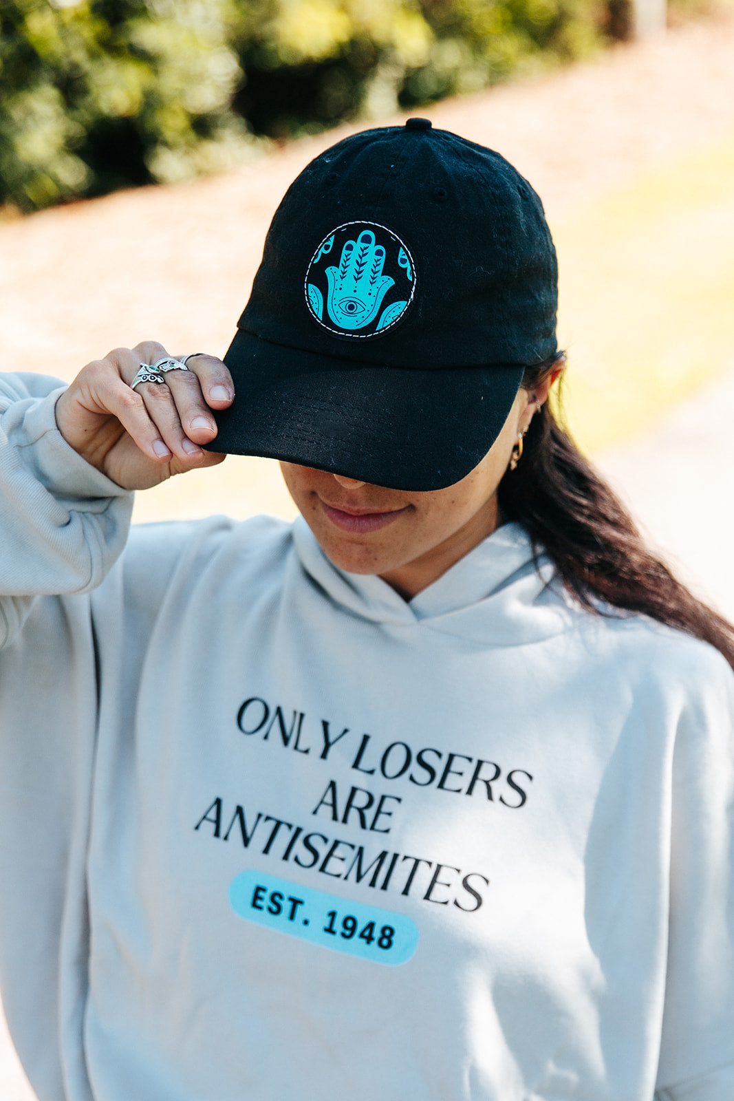 Only Losers Are Antisemites 1948 Blue Women's Cinched Bottom Hoodie