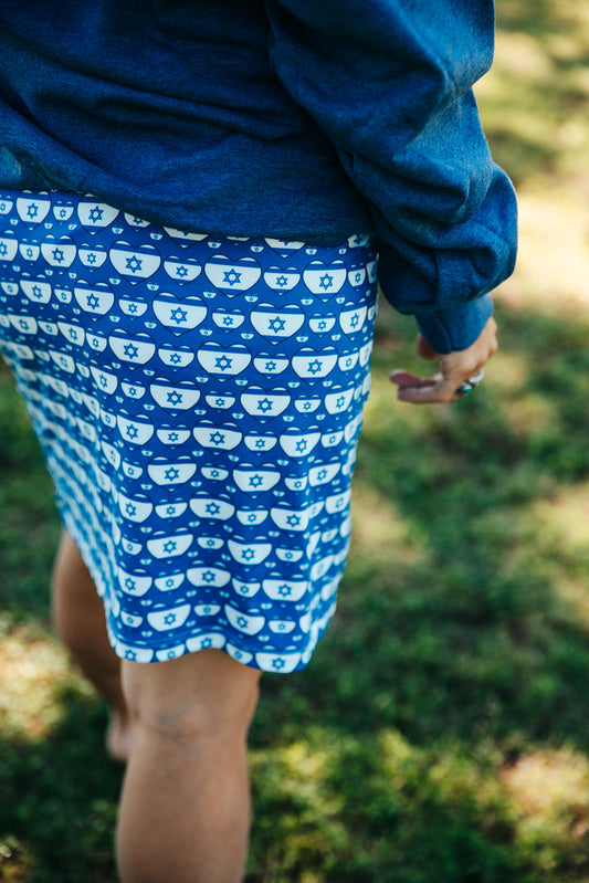 Israel Triple Heart Flag Pattern on Blue Women's Pencil Skirt