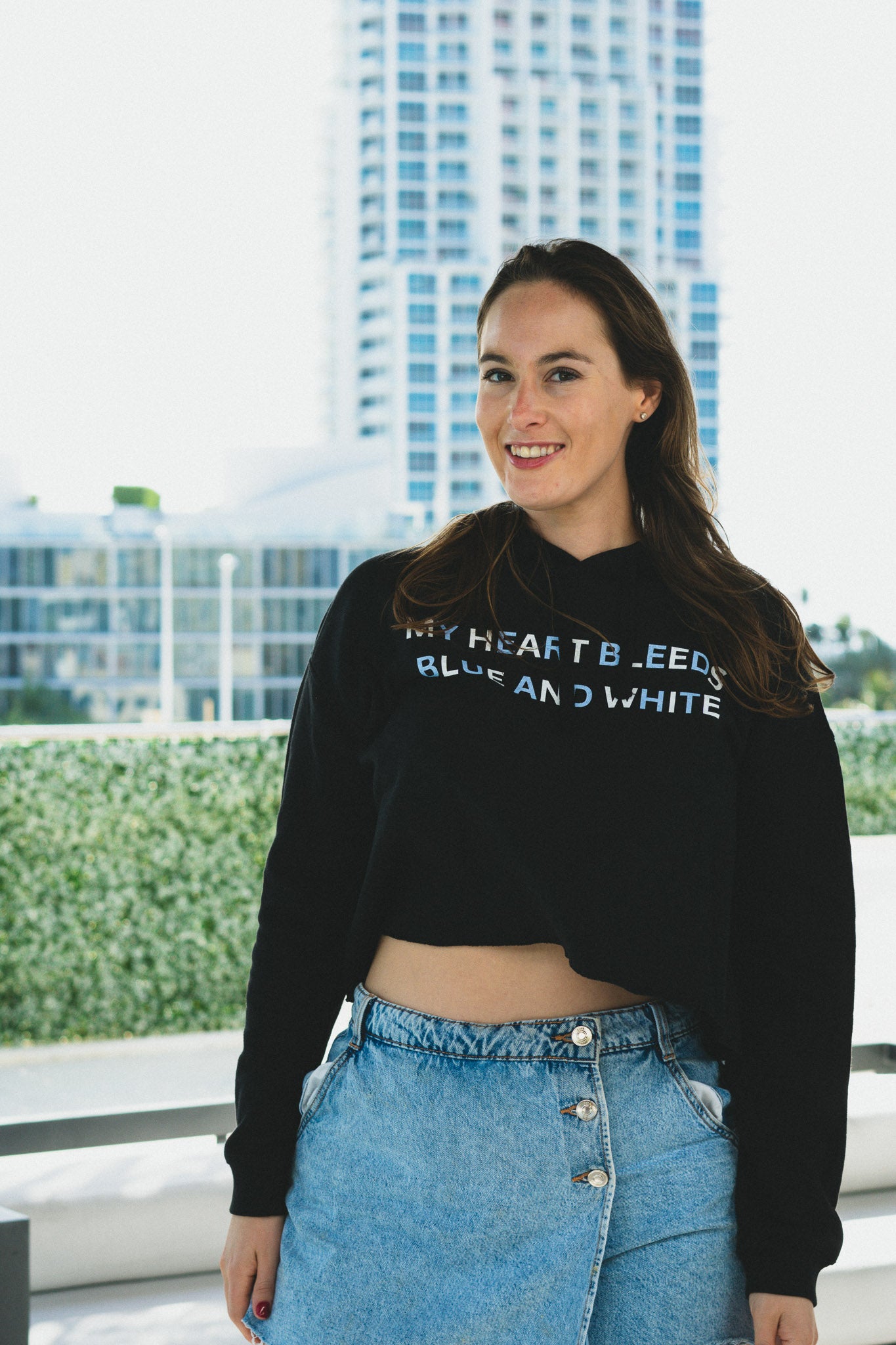 Heart Bleeds Blue & White Crop Hoodie