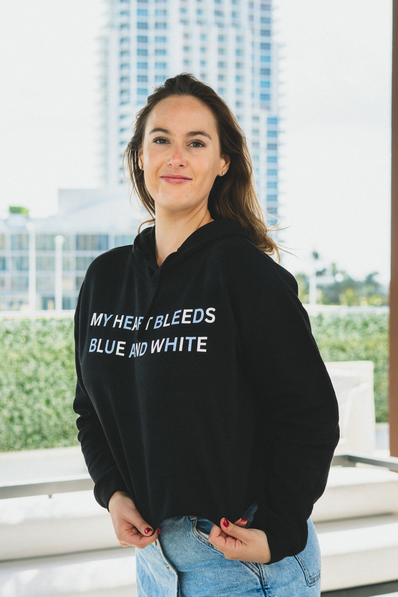 Heart Bleeds Blue & White Crop Hoodie