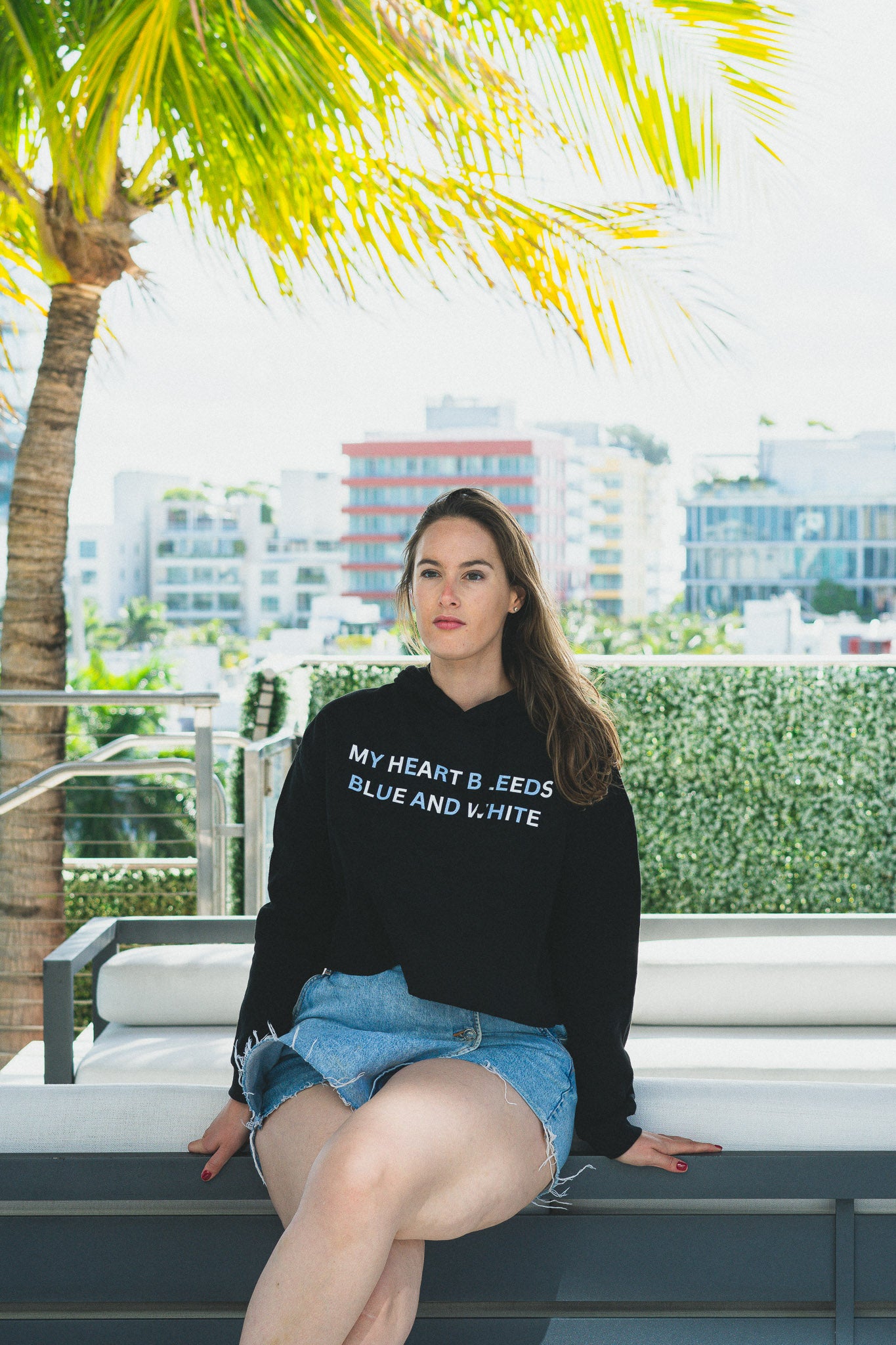 Heart Bleeds Blue & White Crop Hoodie