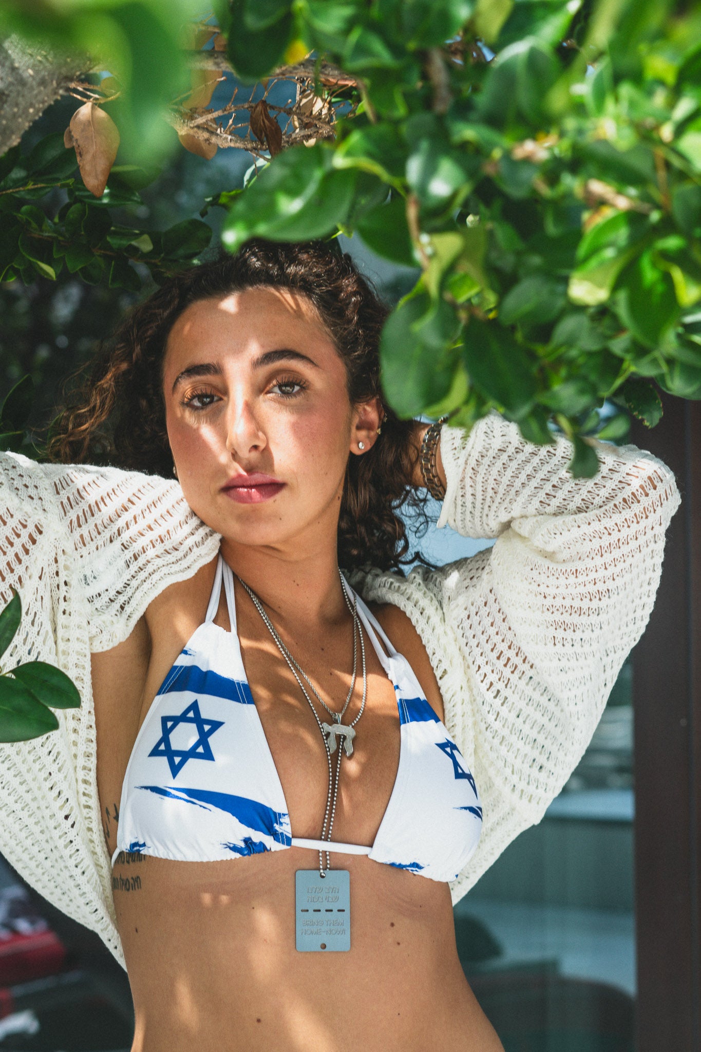 Ilay Larger Israel Flag Pattern on White Strappy Bikini Set