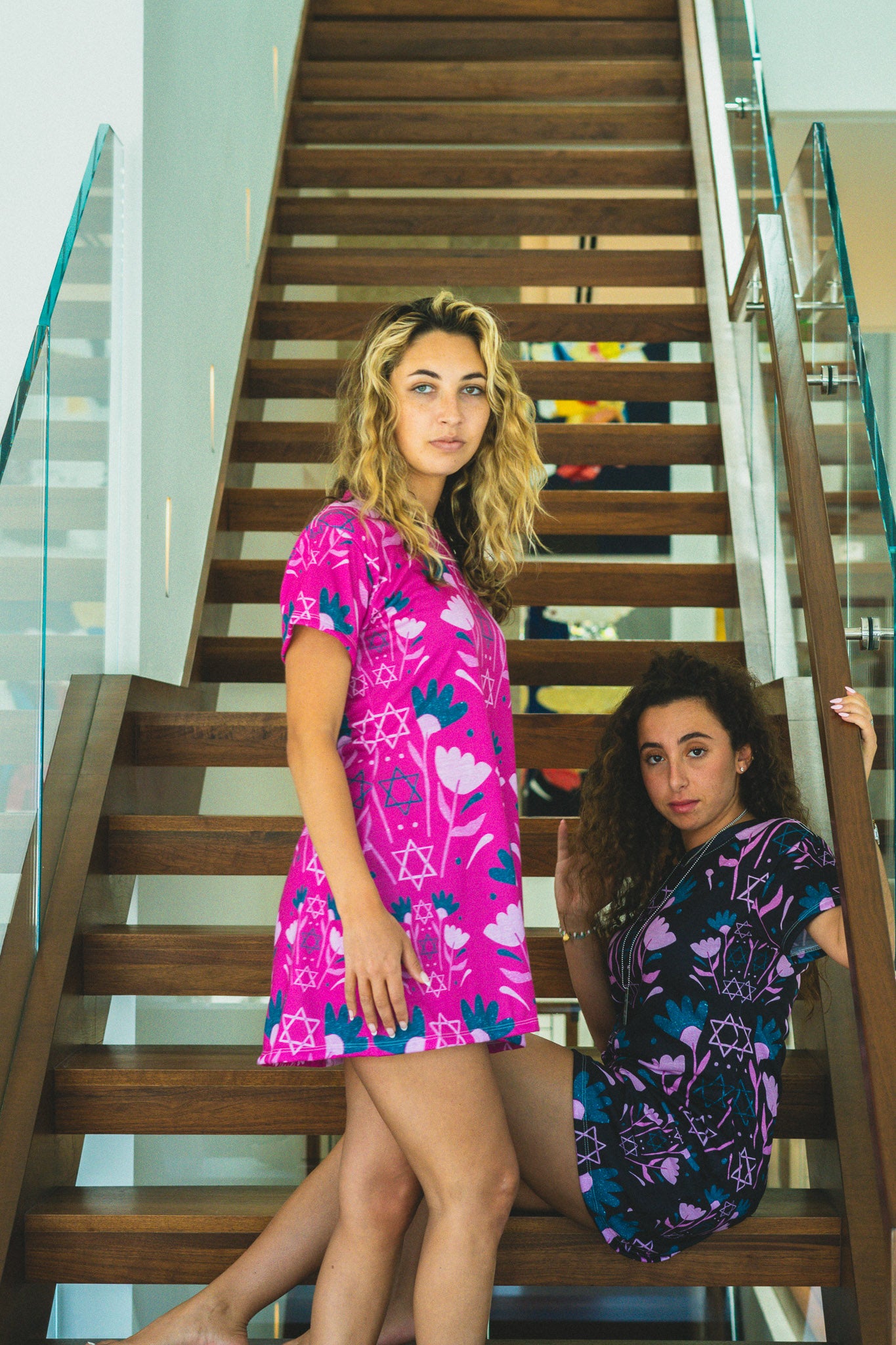 pink and black t shirt dress Erica Pink on Black T-Shirt Dress Olam Tova